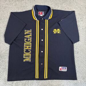 VTG 90's Michigan Wolverines Baseball Button Down Heavy Collared Shirt Sz L